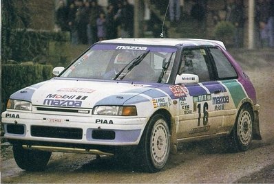 Jesús Puras - José Arrarte
25º Rallye de Portugal - Vinho do Porto 1991. Mazda 323 GTX (JYS 156). Clasificado 7º.

Del 5 al 9 de Marzo, Portugal.
Superficie: asfalto - tierra.

El Rally tenia un total de 2041.26 Km de los que 564.20 Km divididos en 38 tramos eran especiales (2 de ellos fueron cancelados SS2 Gradil de 9 Km y SS28 Viseu de 29.90 Km).

Se inscribieron 106 equipos, tomaron la salida 95, finalizaron 28.@
Palabras clave: Mazda;Portugal;1991