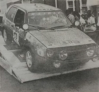 Sarbi Rai - Supee Soin
39º Martini Safari Rally Kenya 1991. Volkswagen Golf GTi 16V. Clasificado 16º.

Del 27 de Marzo al 1 de Abril, Nairobi, Kenya, África.
Superficie: tierra.

El Rally tenia un total de 4520.76 km con 79 controles horarios.

Tomaron la salida 57 equipos, finalizaron 27.@
Palabras clave: Volkswagen;Golf;Gti;Safari;1991