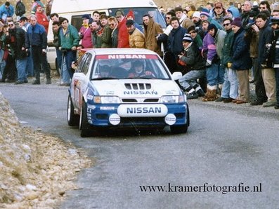 François Chatriot - Michel Périn
60º Rallye Automobile de Monte-Carlo 1992. Nissan Sunny GTI-R (J1 NME) Clasificado 7º.

Del 23 al 29 de Enero, Monte-Carlo.
Superficie: asfalto - nieve.

El Rally tenia un total de 3317.61 km de los que 628.29 km divididos en 26 tramos eran especiales (1 de ellas fue cancelada SS23 Col de Turini 3 de 22,21 Km).

Tomaron la salida 141 equipos, finalizaron 76.@
Palabras clave: François_Chatriot;Michel_Perin;Nissan;Sunny;Montecarlo;1992