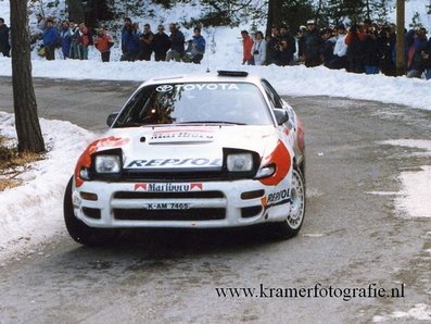 Armin Schwarz - Arne Hertz
60º Rallye Automobile de Monte-Carlo 1992. Toyota Celica Turbo 4WD -ST185- (K-AM 7462). Abandonó por accidente en SS18 Loda - Lucéram de 16.49 Km.

Del 23 al 29 de Enero, Monte-Carlo.
Superficie: asfalto - nieve.
El Rally tenia un total de 3317.61 km de los que 628.29 km divididos en 26 tramos eran especiales (1 de ellas fue cancelada SS23 Col de Turini 3  de 22,21 Km).
Tomaron la salida 141 equipos, finalizaron 76.@
Palabras clave: Armin_Schwarz;Toyota;Celica;Montecarlo;1992