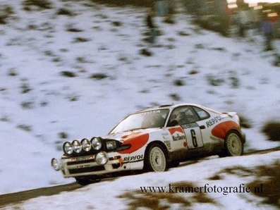 Armin Schwarz - Arne Hertz
60º Rallye Automobile de Monte-Carlo 1992. Toyota Celica Turbo 4WD -ST185- (K-AM 7462). Abandonó por accidente en SS18 Loda - Lucéram de 16.49 Km.

Del 23 al 29 de Enero, Monte-Carlo.
Superficie: asfalto - nieve.

El Rally tenia un total de 3317.61 km de los que 628.29 km divididos en 26 tramos eran especiales (1 de ellas fue cancelada SS23 Col de Turini 3  de 22,21 Km).

Tomaron la salida 141 equipos, finalizaron 76.@
Palabras clave: ;Toyota;Celica;Montecarlo;1992