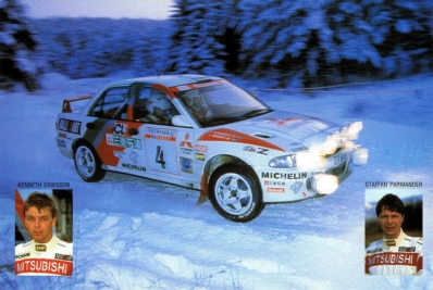 Kenneth Eriksson - Staffan Parmander
49º Network Q RAC Rally 1993. Mitsubishi Lancer Evo I (K5 MRE). Clasificado 2º.

Del 21 al 24 de Noviembre, Birmingham, Inglaterra.
Superficie: tierra - nieve.

El Rally tenia un total de 2628.12 km de los que 547.94 km divididos en 35 tramos eran especiales.

Se inscribieron 171 equipos, tomaron la salida 165, finalizaron 94.@
Palabras clave: ;Mitsubishi;Lancer;Gran_Bretaña;RAC_Rally;1993;Nieve;Personajes