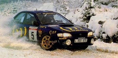 Ari Vatanen - Bruno Berglund
49º Network Q RAC Rally 1993. Subaru Impreza 555 (L555 STE). Clasificado 5º.

Del 21 al 24 de Noviembre, Birmingham, Inglaterra.
Superficie: tierra - nieve.

El Rally tenia un total de 2628.12 km de los que 547.94 km divididos en 35 tramos eran especiales.

Se inscribieron 171 equipos, tomaron la salida 165, finalizaron 94.@
Palabras clave: ;Subaru_Impreza;Gran_Bretaña;RAC_Rally;1993;Nieve;Inglaterra