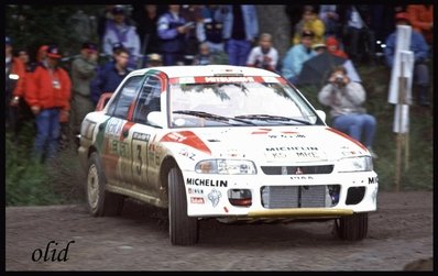 Kenneth Eriksson - Staffan Parmander
43º 1000 Lakes Rally 1993. Mitsubishi Lancer RS. Clasificado 5º.

Del 27 al 29 de Agosto, Jyväskylä, Finlandia.
Superficie: tierra.

El Rally tenia un total de 1555.92 km de los que 507.69 km divididos en 35 tramos eran especiales.

Se inscribieron 116 equipos, tomaron la salida 113, finalizaron 61.@

Palabras clave: Kenneth_Eriksson;Staffan_Parmander;Mitsubishi;Lancer;RS;Finlandia;1993