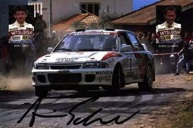 Armin Schwarz - Nicky Grist
27º Rallye de Portugal - Vinho do Porto 1993. Mitsubishi Lancer Evo I (K5 MRE). Abandonó por accidente en SS13 Lousada de 3.00 km.

Del 3 al 6 de Marzo, Portugal.
Superficie: asfalto - tierra.

El Rally tenia un total de 2164.91 km de los que 576.13 km divididos en 38 tramos eran especiales (una de ellas fue cancelada SS10 Caramulo de 14.08 Km).

Se inscribieron 90 equipos, tomaron la salida 84, finalizaron 32.@
Palabras clave: ;Mitsubishi;Lancer;Portugal;1993