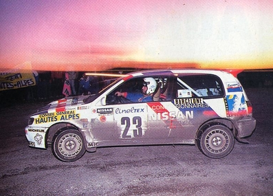 Christian Dorche - Thierry Barjou
61º Rallye Automobile de Monte-Carlo 1993. Nissan Sunny GTI-R. Abandonó por el embrague en SS13 Col des Garcinets de 22.78 Km.

Del 21 al 27 de Enero, Monaco.
Superficie: asfalto - nieve.

El Rally tenia un total de 3086.00 km de los que 593.62 km divididos en 22 tramos, eran especiales.

Se inscribieron 182 equipos, tomaron la salida 167, finalizaron 86.@
Palabras clave: Nissan;Sunny;Montecarlo;1993
