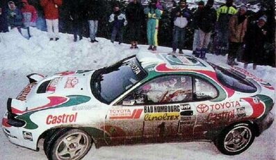 Juha Kankkunen - Nicky Grist
62º Rallye Automobile de Monte-Carlo 1994. Toyota Celica Turbo 4WD -ST185- (K-AM 1705). Clasificado 2º.

Del 22 al 27 de Enero, Monte-Carlo.
Superficie: asfalto - nieve.

El Rally tenia un total de 3058.00 km de los que 588.43 km divididos en 22 tramos eran especiales.

Se inscribieron 195 equipos, tomaron la salida 186, finalizaron 94.@
Palabras clave: ;Toyota;Celica;ST185;ontecarlo;1994;nieve