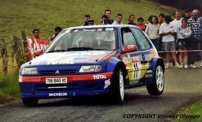 Patrice Rouit - Dominique Lamy
24º Rally Internacional de Rouergue 1997. Citröen Saxo Kit Car (798 BAG 92). Clasificado 6º.

Del 18 al 20 de Julio, Roquefort-Rodez • ASA Rouergue.
Superficie: asfalto.

El Rally tenia un total de 910.00 km de los que 272.43 km divididos en 3 etapas y 19 tramos eran especiales.

Tomaron la salida 77 equipos, finalizaron 46.

© Vincent Olympe
@
Palabras clave: Citroen;Saxo;Kit_Car;Rouergue;1997