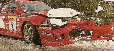 Freddy Loix - Sven Smeets
67º Rallye Automobile de Monte-Carlo 1999. Mitsubishi Lancer Evo VI. Abandonó por accidente en SS1 Plan de Vitrolles - Faye de 48.28 Km.

Del 17 al 20 de Enero, Monte-Carlo.
Superficie: asfalto - nieve.

El Rally tenia un total de 1613.7 km de los que 424.6 km divididos en 14 tramos eran especiales.

Tomaron la salida 86 equipos, finalizaron 46.@
Palabras clave: Mitsubishi;Lancer;Montecarlo;1999;crash