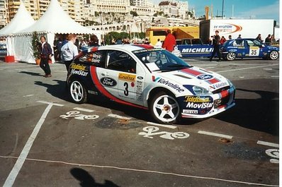 Carlos Sainz Cenamor - Luis Moya
69º Rallye Automobile de Monte-Carlo 2001. Ford Focus WRC '01 (V10 FMC). Clasificado 2º.

Del 18 al 21 de Enero, Mónaco.
Superficie: asfalto - nieve.

El Rally tenia un total de 1738.81 km de los que 392.18 km divididos en 15 tramos eran especiales, (una de ellas fue cancelada SS10 Comps 2 de 20.53 Km).

Se inscribieron 60 equipos, tomaron la salida 56, finalizaron 27.@
Palabras clave: Ford;Focus;Montecarlo;2001;parque_cerrado