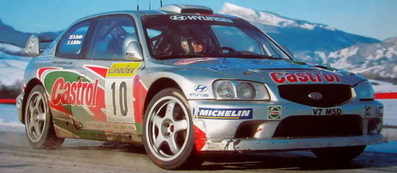 Alister McRae - David Senior
69º Rallye Automobile de Monte-Carlo 2001. Hyundai Accent WRC (V7 MSD). Clasificado 7º.

Del 18 al 21 de Enero, Mónaco.
Superficie: asfalto - nieve.

El Rally tenia un total de 1738.81 km de los que 392.18 km divididos en 15 tramos eran especiales, (una de ellas fue cancelada SS10 Comps 2 de 20.53 Km).

Se inscribieron 60 equipos, tomaron la salida 56, finalizaron 27.@
Palabras clave: Hyundai;Accent;WRC;Montecarlo;2001