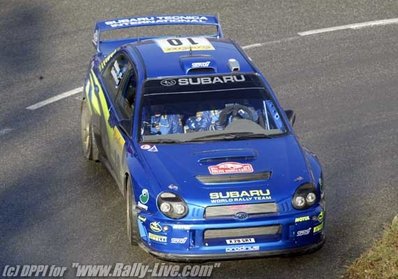 Tommi Mäkinen - Kaj Lindström
70º Rallye Automobile de Monte-Carlo 2002. Subaru Impreza S7 WRC '01 (X28 SRT). Clasificado 1º.

Del 18 al 20 de Enero, Monaco.
Superficie: asfalto - nieve.

El Rally tenia un total de 1424.55 km km de los que 396.78 km divididos en 15 tramos eran especiales, (una de ellas fue cancelada SS2 Sisteron - Thoard 1 de 36.73 Km).

Se inscribieron 55 equipos, tomaron la salida 54, finalizaron 26.@
Palabras clave: Tommi_Makinen;Subaru;Impreza;WRC;Montecarlo;2002