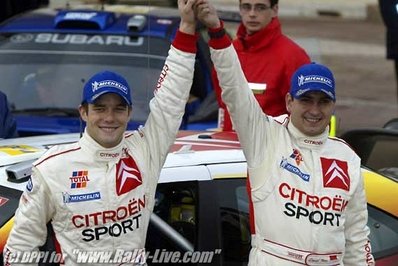 Sébastien Loeb - Daniel Elena
70º Rallye Automobile de Monte-Carlo 2002. Citröen Xsara WRC (32 CSP 92). Clasificado 2º.

Del 18 al 20 de Enero, Monaco.
Superficie: asfalto - nieve.

El Rally tenia un total de 1424.55 km km de los que 396.78 km divididos en 15 tramos eran especiales, (una de ellas fue cancelada SS2 Sisteron - Thoard 1 de 36.73 Km).

Se inscribieron 55 equipos, tomaron la salida 54, finalizaron 26.@
Palabras clave: Sebastien_Loeb;Citroen;Xsara;WRC;Montecarlo;2002;personajes