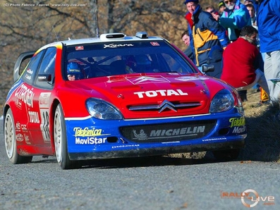Sébastien Loeb - Daniel Elena
71º Rallye Automobile de Monte-Carlo 2003. Citroën Xsara WRC (32 CSP 92). Clasificado 1º.

Del 24 al 26 de Enero, Monaco.
Superficie: asfalto - nieve.

El Rally tenia un total de 1357.92 km de los que 415.02 km divididos en 14 tramos eran especiales.

Tomaron la salida 50 equipos, finalizaron 29.@
Palabras clave: Sebastien_Loeb;Citroen;Xsara;WRC;2003