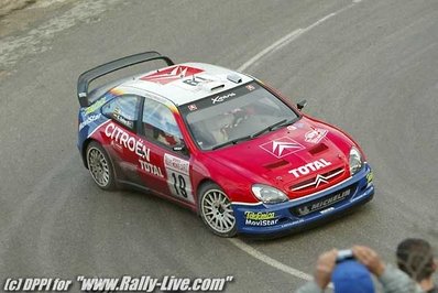 Sébastien Loeb - Daniel Elena
71º Rallye Automobile de Monte-Carlo 2003. Citroën Xsara WRC (32 CSP 92). Clasificado 1º.

Del 24 al 26 de Enero, Monaco.
Superficie: asfalto - nieve.

El Rally tenia un total de 1357.92 km de los que 415.02 km divididos en 14 tramos eran especiales.

Tomaron la salida 50 equipos, finalizaron 29.@
Palabras clave: Sebastien_Loeb;Citroen;Xsara;WRC;2003;Montecarlo