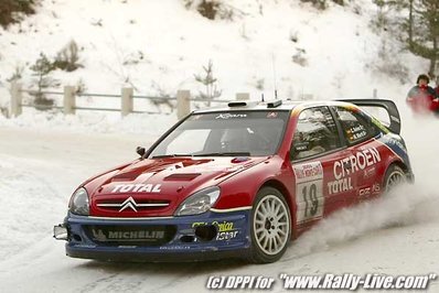 Carlos Sainz Cenamor - Marc Martí
71º Rallye Automobile de Monte-Carlo 2003. Citroën Xsara WRC (31 CSP 92). Clasificado 3º.

Del 24 al 26 de Enero, Monaco.
Superficie: asfalto - nieve.

El Rally tenia un total de 1357.92 km de los que 415.02 km divididos en 14 tramos eran especiales.

Tomaron la salida 50 equipos, finalizaron 29.@
Palabras clave: Citroen;Xsara;WRC;Montecarlo;2003;nieve