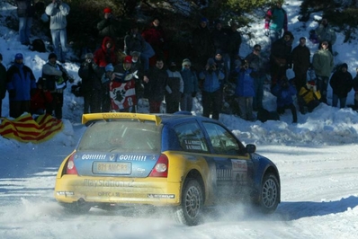 Brice Tirabassi - Jacques-Julien Renucci
71º Rallye Automobile de Monte-Carlo 2003. Renault Clio S1600 (871 AMC 83). Clasificado 17º.

Del 24 al 26 de Enero, Monaco.
Superficie: asfalto - nieve.

El Rally tenia un total de 1357.92 km de los que 415.02 km divididos en 14 tramos eran especiales.

Tomaron la salida 50 equipos, finalizaron 29.@
Palabras clave: Renault;Clio;Montecarlo;2003;nieve
