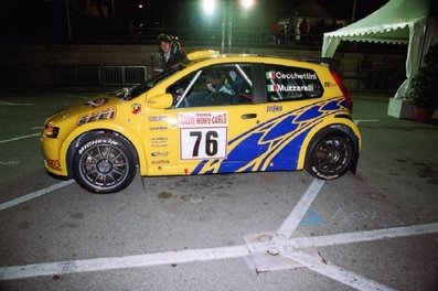 Luca Cecchettini - Marco Muzzarelli
71º Rallye Automobile de Monte-Carlo 2003. Fiat Punto S1600 (BS 099CJ). Clasificado 25º.

Del 24 al 26 de Enero, Monaco.
Superficie: asfalto - nieve.

El Rally tenia un total de 1357.92 km de los que 415.02 km divididos en 14 tramos eran especiales.

Tomaron la salida 50 equipos, finalizaron 29.@
Palabras clave: Fiat;Punto;Montecarlo;2003;Parque_Cerrado