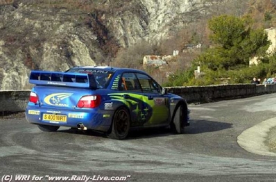 Petter Solberg - Phil Mills
72º Rallye Automobile de Monte-Carlo 2004. Subaru Impreza S9 WRC 03 (S 400 WRT). Clasificado 7º.

Del 23 al 25 de Enero, Monaco.
Superficie: asfalto.

El Rally tenia un total de 1,331.92 Km de los que 389.12 Km divididos en 15 tramos, eran especiales (2 de ellos fueron cancelados SS1 Selonnet - Breziers 1 de 22.64 Km y SS10 Tourette du Chateau - St Antonin 2 de 24.80 Km. Uno de ellos se dio con tiempo de tramo teórico a todos los equipos, SS8 Tourette du Chateau - St Antonin 1 de 24.80 Km).

Se inscribieron 45 equipos, tomaron la salida 43, finalizaron 20.@
Palabras clave: Petter_Solberg;Phil_Mills;Subaru;Impreza;WRC;Montecarlo;2004
