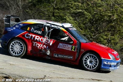 François Duval - Stéphane Prévot
73º Rallye Automobile de Monte-Carlo 2005. Citröen Xsara WRC (585 DEX 78). Abandonó por accidente en SS6 Toudon - Saint Antonin 1 de 19.52 Km.
Citroën Total WRT

A consecuencia de una salida de pista impactó por el lado del copiloto con un poste de hormigón. En la foto podemos ver el estado en que quedó el coche después del impacto.

Del 21 al 23 de Enero, Mónaco
Superficie: asfalto - nieve.

El Rally tenis un total de 1360.13 km de los que 353.07 km divididos en 15 tramos eran especiales.

Tomaron la salida 34 equipos, finalizaron 24.
@
Palabras clave: Citroen;Xsara;WRC;Montecarlo;2005;crash