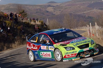 Mikko Hirvonen - Jarmo Lehtinen
76º Rallye Automobile de Monte-Carlo 2008. Ford Focus RS WRC '07 (EU07 SSZ). Clasificado 2º.

Del 24 al 27 de Enero, Valence - Monaco.
Superficie: asfalto - nieve.

El Rally tenia un total de 1481.25 km de los que 365.09 km divididos en 19 tramos, eran especiales.

Se inscribieron 50, tomaron la salida 47, finalizaron 34.@
Palabras clave: Mikko_Hirvonen;Ford;Focus;WRC;Montecarlo;2008