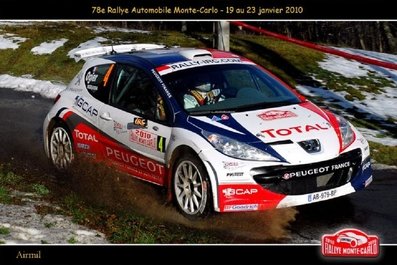 Sébastien Ogier - Julien Ingrassia
78º Rallye Automobile de Monte-Carlo 2010. Peugeot 207 S2000 (AB-979-BP). Abandonó por el alternador en SS14 Peïra Cava - La Bollène Vésubie 2 de 18.42 km.

Del 19 al 23 de Enero, Valence - Monaco.
Superficie: asfalto - nieve

El Rally tenia un total de 396.18 km cronometrados divididos en 3 etapas y 15 tramos especiales.

Tomaron la salida 59 equipos, finalizaron 36.@
Palabras clave: Sebastien_Ogier;Julien_Ingrassia;Peugeot;Montecarlo;2010