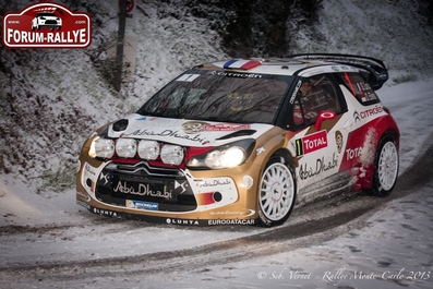 Sébastien Loeb - Daniel Elena
81º Rallye Automobile de Monte-Carlo 2013. Citröen DS3 WRC. Clasificado 1º.

Del 15 al 20 de Enero, Valence.
Superficie: asfalto - nieve.

El Rallye tenia un total de 1778.81 Km de los que 468.42 Km divididos en 18 tramos eran especiales (2 de ellos fueron cancelados por exceso de nieve, SS17 Moulinet - La Bollene Vesubie 3 de 23.54 Km y SS18 Lantosque - Luceram 2 de 18.95 Km).

Tomaron la salida 73 equipos, finalizaron 45.@
Palabras clave: Sebastien_Loeb;Citroen;DS3;WRC;Montecarlo;2013;nieve