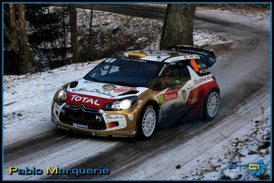 Dani Sordo Castillo - Carlos Del Barrio Corral
81º Rallye Automobile de Monte-Carlo 2013. Citröen DS3 WRC. Clasificado 3º.

Del 15 al 20 de Enero, Valence.
Superficie: asfalto - nieve.

El Rallye tenia un total de 1778.81 Km de los que 468.42 Km divididos en 18 tramos eran especiales (2 de ellos fueron cancelados por exceso de nieve, SS17 Moulinet - La Bollene Vesubie 3 de 23.54 Km y SS18 Lantosque - Luceram 2 de 18.95 Km).

Tomaron la salida 73 equipos, finalizaron 45.@
Palabras clave: ;Citroen;DS3;WRC;Montecarlo;2013;nieve
