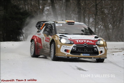 Dani Sordo Castillo - Carlos Del Barrio Corral
81º Rallye Automobile de Monte-Carlo 2013. Citröen DS3 WRC. Clasificado 3º.

Del 15 al 20 de Enero, Valence.
Superficie: asfalto - nieve.

El Rallye tenia un total de 1778.81 Km de los que 468.42 Km divididos en 18 tramos eran especiales (2 de ellos fueron cancelados por exceso de nieve, SS17 Moulinet - La Bollene Vesubie 3 de 23.54 Km y SS18 Lantosque - Luceram 2 de 18.95 Km).

Tomaron la salida 73 equipos, finalizaron 45.@
Palabras clave: ;Citroen;DS3;WRC;Montecarlo;2013;nieve